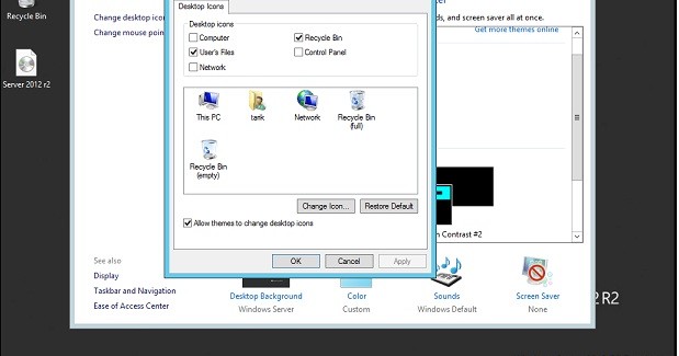 Windows Server 2012 Masaüstü İkonları Aktif Hale Getirme